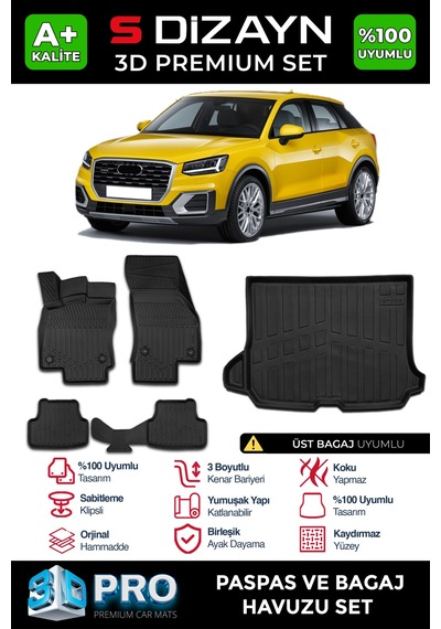 S-dizayn Audi Q2 3d Pro Havuzlu Paspas Ve Üst Bagaj Havuzu Seti 2'li Set 2017-2023 A+ Kalite