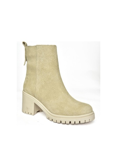 Fox Shoes R654006502 Bej Hakiki Deri Süet Kalın Topuklu Kadın Bot Bej