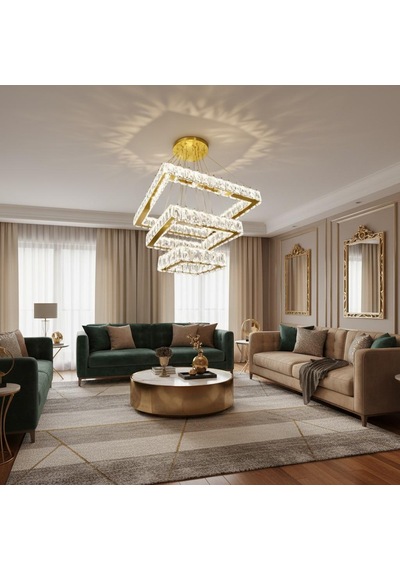 Kristal Taşlı Uzaktan Kumandalı Ledli Avize Gold