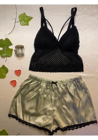 Saten Bralet Takım Yeşil
