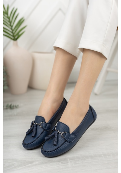 Khayt Tassel Casual Günlük Kadın Babet Ayakkabı Lacivert