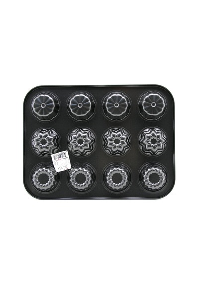 12 Gözlü Metal - Siyah Şekilli Muffin - Kek Kalıp 5468 Çok Renkli
