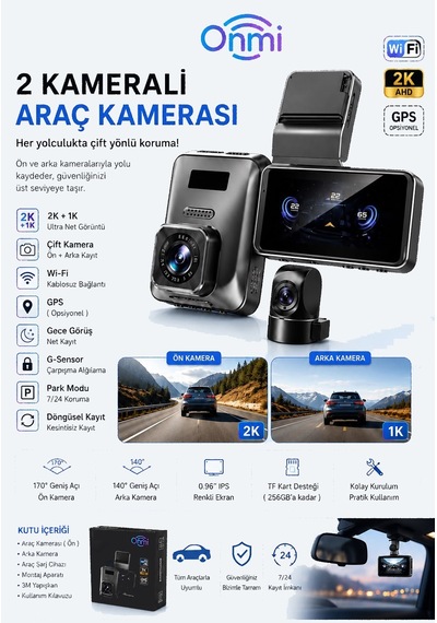 Onmi X10 Ön Ve Arka 2k+1k 2 Wifi Dashcam Araç Kamerası