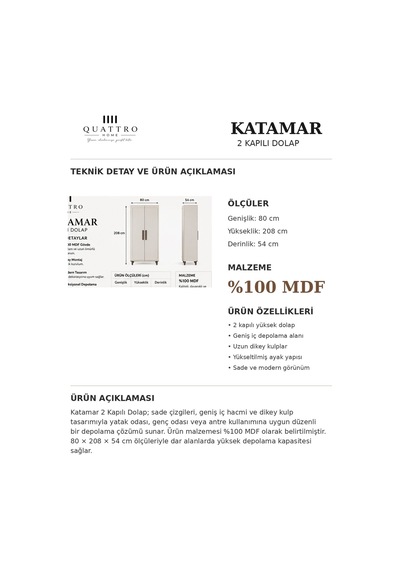 Katamar 2 Kapaklı Dolap Krem