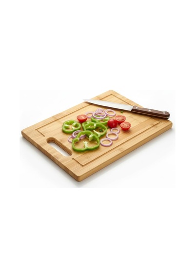 Dikdörtgen Bambu Kesme Tahtası 34x24 Cm Antibakteriyel, Oluklu Ve Kulplu Doğrama Tahtası