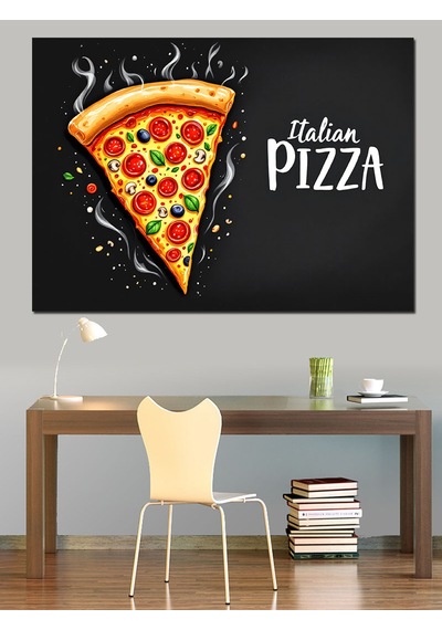 İtalyan Lezzetli Pizza İllüstrasyonu Dekoratif Kanvas - Mdf Ahşap Tablo