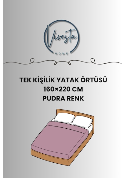 %100 Pamuk Saçaklı Tek Kişilik Yatak Örtüsü 160x220 Şık Ve Modern Tasarım Pudra