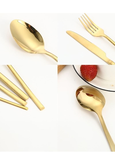24 Parça 6 Kişilik Gold Çelik Yemek Kaşık Çatal Bıçak Set Cin739srx Altın