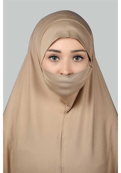 Altobeh Hazır Türban Peçeli Pratik Eşarp Tesettür Nikaplı Hijab - Namaz Örtüsü Sufle 3xl - Koyu Bej Koyu Bej
