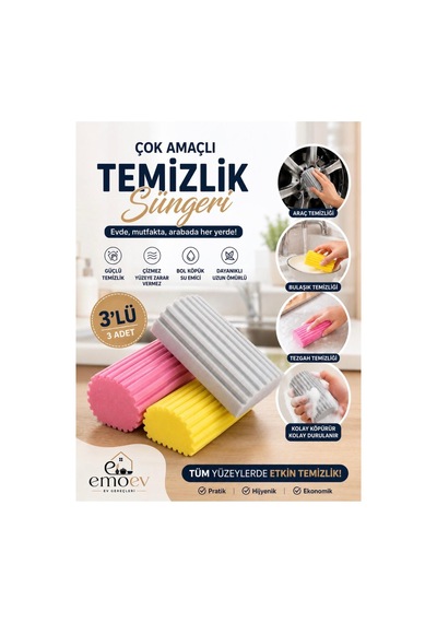 Temizlik Seti - 3'lü Çok Amaçlı Yüksek Emici Yivli Temizlik Süngeri & 5'li Mikrofiber Bez 30x30 Cm 2'si 1 Arada Diğer