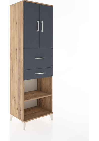 Hyperion Dolap 4 Raflı 2 Çekmeceli 2 Kapaklı 60x44x195 Çam-antrasit Atlas Çam