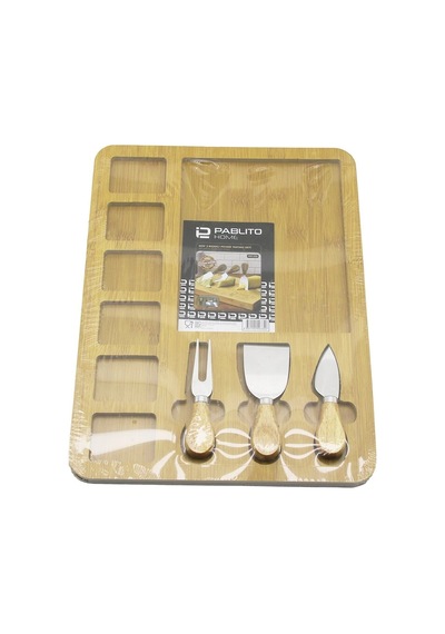 Dikdörtgen 6+1 Bölmeli Mdf Kahvaltı Peynir Sunum Panosu 3 Bıçak Ahşap Sap 30x39.5cm Bx40 Renkli