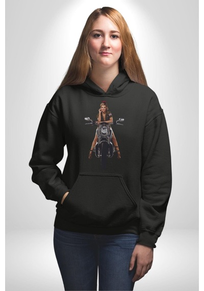 Motosiklet Kadın Kadın Erkek Siyah Kapüşonlu Sweatshirt Hoodie Siyah
