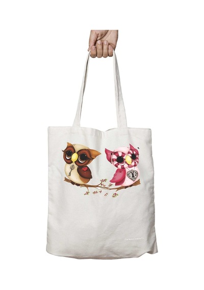 Art Hediye Owl Love Heart And Key Sevgililer İki Tarafı Kalıcı Baskılı Yıkanabilir Okul Plaj Omuz Bez Çantası Çok Renkli
