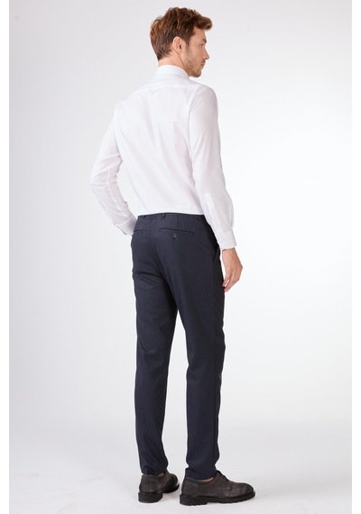 Dufy Lacivert Armürlü Slim Fit Casual Takım Elbise Lacivert