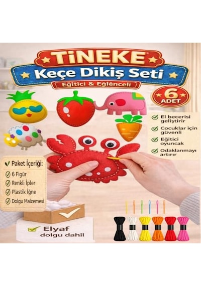 Tineke Çocuklar Için 6 Adet Kendin Yap Montessori Keçe Dikiş El Sanatları Seti 3 Yaş Üzeri Çocuklar Için