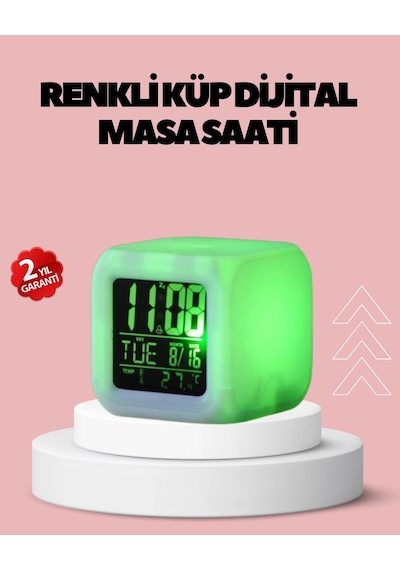 Mey İthalat Kronometre Ve Takvim Destekli Renk Değiştiren Led Dijital Küp Saat -