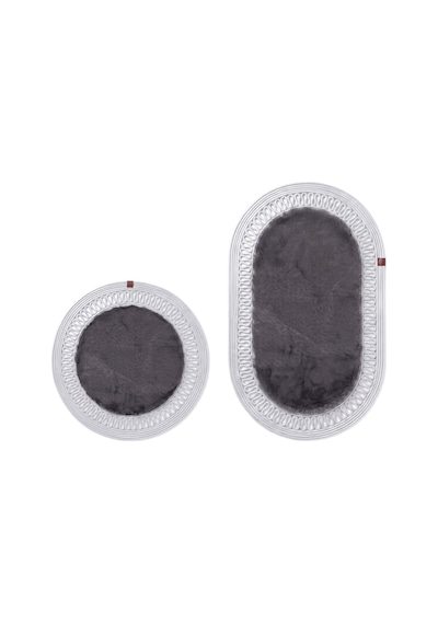 Banyo Paspası Takımı 60x100+60x60 Cm İç Trikot Antrasit Gri & Gümüş