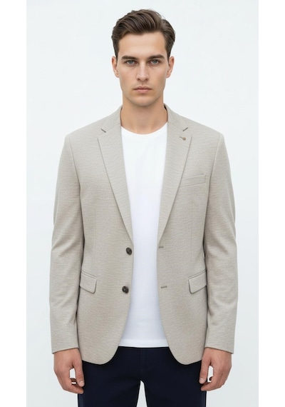 Plus Scorpion Erkek Esnek Kumaş Slim Fit Blazer Ceket Günlük & Ofis Şıklığı Açık Bej