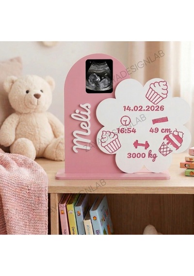 Kişiselleştirilmiş 3d Tasarım Bebek Odası Dekoru Doğum Bilgileri Süsü- Yenidoğan Hediyelik / 15 Cm Pudra Pembe