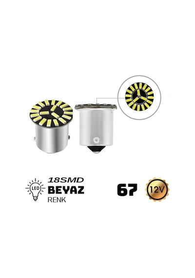 Carub Ampul 12v 67 R5w Küçük Duy 18 Smd Led Beyazpark Ve Plaka Ampulü 2li Set Br0403001