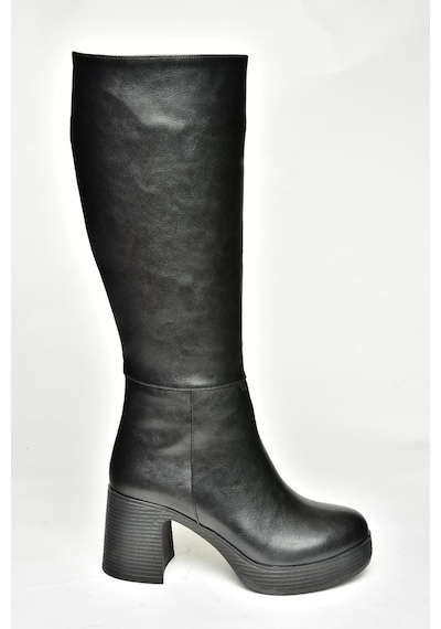 Fox Shoes T282099909 Siyah Kalın Topuklu Kadın Çizme Siyah-Suni Deri