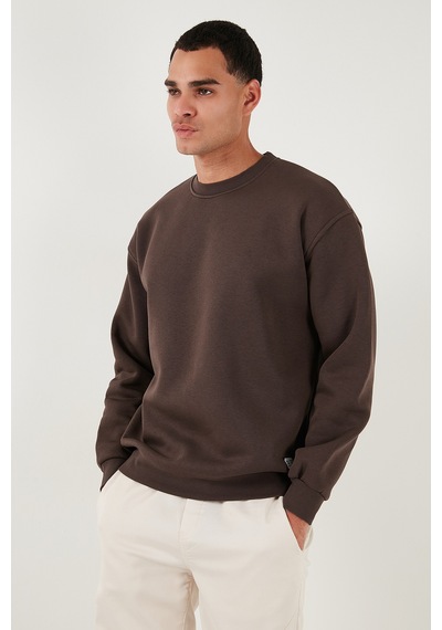 Buratti Regular Fit Bisiklet Yaka Pamuklu Içi Tüylü Yumuşak Şardonlu Erkek Sweat 5905255 Koyu Kahve