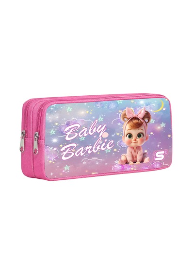 Baby Barbie Yıldızlı Gece Desenli Çift Bölmeli Kalemlik Pembe