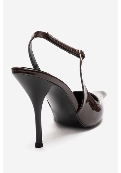 Luvishoes Candy Kahverengi Rugan Sivri Burunlu Kadın Topuklu Ayakkabı Kahverengi