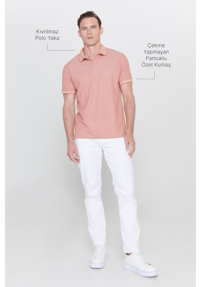 Ac&Co / Altınyıldız Classics 4A4820200047Ktes Düğmeli Polo Yaka Cepsiz Slim Fit Erkek Tişört Kiremit - Bej