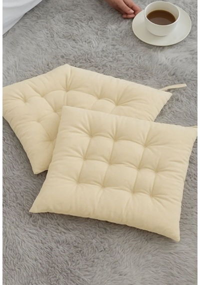 Rual 4 Lü Sandalye Minderi Bağcıklı, Çökme Yapmaz Sünger Dolgulu, Yıkanabilir 40x40 Cm Açık Bej