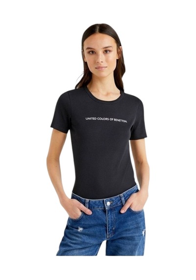 United Colors Of Benetton Kadın Benetton Yazılı Basic T-shirt SIYAH