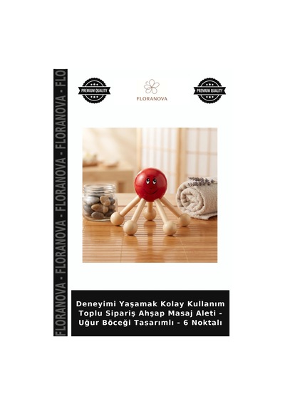 Deneyimi Yaşamak Kolay Kullanım Toplu Sipariş Ahşap Masaj Aleti - Uğur Böceği Tasarımlı - 6 Noktalı Çok Renkli
