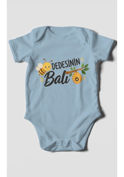 Morivokids Dedesinin Balı Kısa Kollu Bebek Body %100 Pamuk Bebe Mavisi