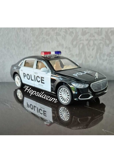 Metal Oyuncak Polis Araba Mercedes Maybach Model Araç Sesli Işıklı Çekbırak Diecast 23cm Diğer