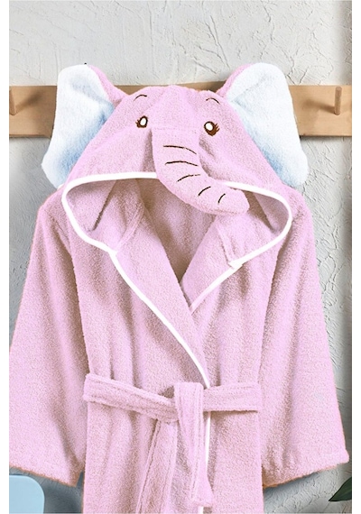 Ely Parker Kapüşonlu Pamuk Çocuk Bornozu Pembe Fil Hayvan Elyprkr00978-pembe-beyaz Pembe - Beyaz