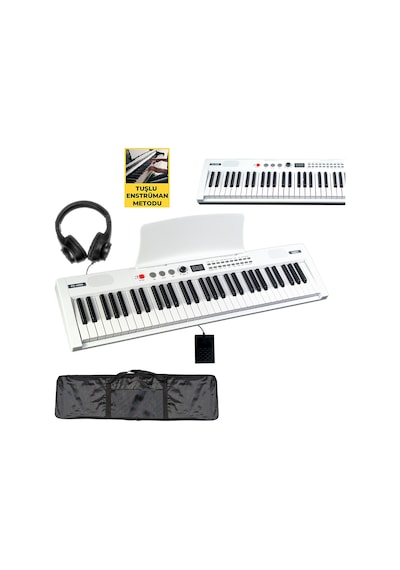 Midex PS4000WH-SET Tuş Hassasiyetli 61 Tuşlu Org Bluetooth USB Midi (Sustain Pedalı Çanta Kulaklık Stand METOD)