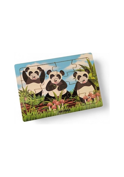 Pandalar 16 Parça Eğitici Öğretici Ahşap Çocuk Puzzle Yapboz Bebek Çocuk Oyuncak