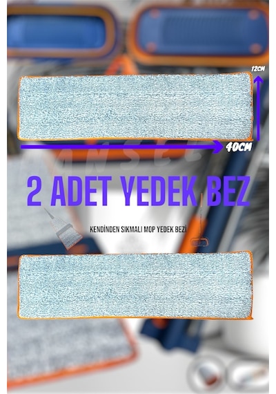 2 Adet Yedek Bez - Sadece Bez - Kendinden Sıkmalı Mop Yedek Bezi - Mikrofiber Yedek Bez Gri - Beyaz