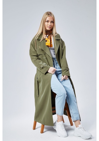 Oversize Rüzgarlık Detaylı Trençkot Haki