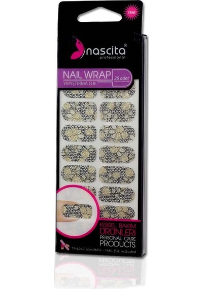 Nascita 20'li Siyah Altın Çiçekli Yapiştirma Oje -01