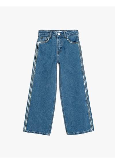 Koton Taş Detaylı Pamuklu Bol Paça Denim Pantolon Orta İndigo 5skg40097ad Indigo Koton Taş Detaylı Pamuklu Bol Paça Denim Pantolon Orta İndigo 5skg40097ad Indigo
