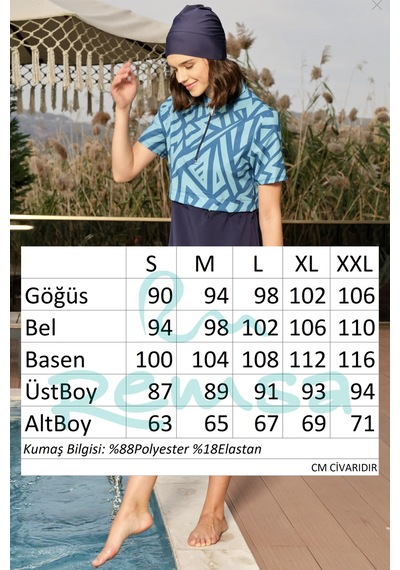 Spor Likra Kısa Kollu Yarı Kapalı Mayo 3417 Lacivert Turkuaz Lacivert