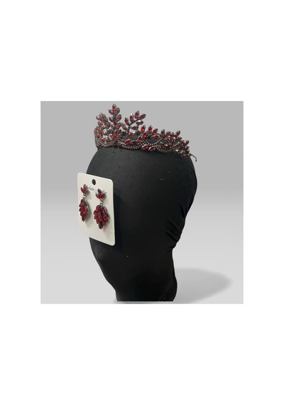 Majestic Blossom Crown - Gelin Kına After Taç Ve Küpe Bordo - 797153335 Bordo