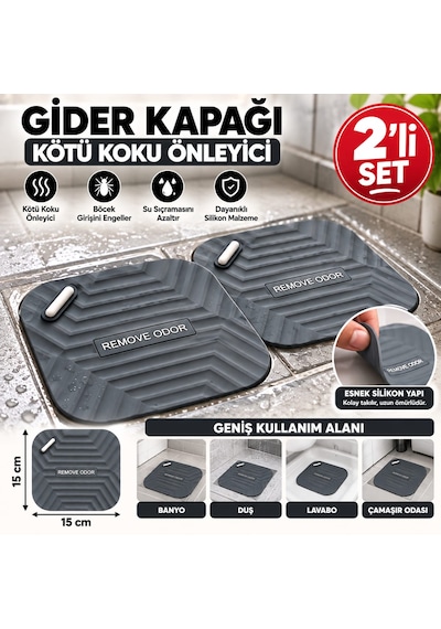 2'li Kötü Koku Önleyici Silikon Mat Banyo Mutfak Lavabo Balkon Gider Tıpası Kapağı Böcek Önleyici Ve Koku Giderici Kapak Gri Renk 1 Adet