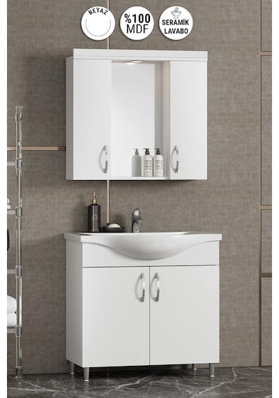 Yıldız 75 Cm Beyaz Mdf Seramik Lavabolu Ayaklı Banyo Dolabı Takımı Yıldız 75 Cm Beyaz Mdf Seramik Lavabolu Ayaklı Banyo Dolabı Takımı
