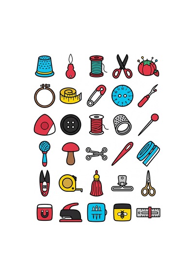 30 Adet Dikiş Ve Terzi Malzemeleri Sticker Seti - Ajanda, Defter, Laptop İçin Çok Renkli