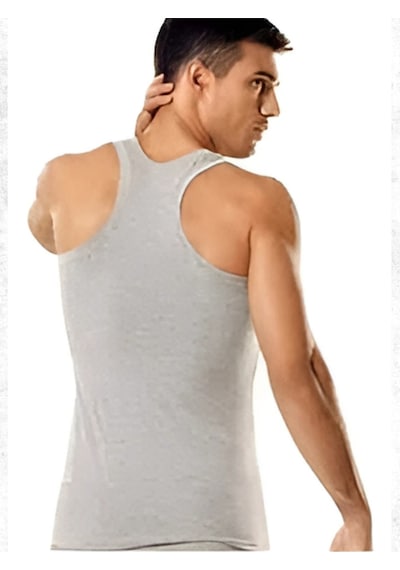 Erkek %100 Pamuk Spor Atlet Tekli Gri