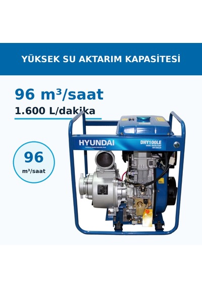 Hyundai Dhy100le 4 İnç 11 Hp Dizel Marşlı Su Motoru 96 M³/saat Büyük Depolu