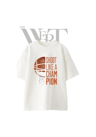 Thewert Basketball Champion Tasarım Baskılı Ünisex Beyaz Oversize T-shirt